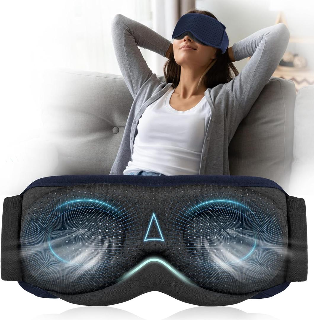 Breathable Sleep Mask Double Sides, 3D Eye Mask Sleep for Side Sleepers Women Men, Sleeping Mask Light Blocking, Soft Lightweight Eye Cover for Travel, Night Work, Nap, Office