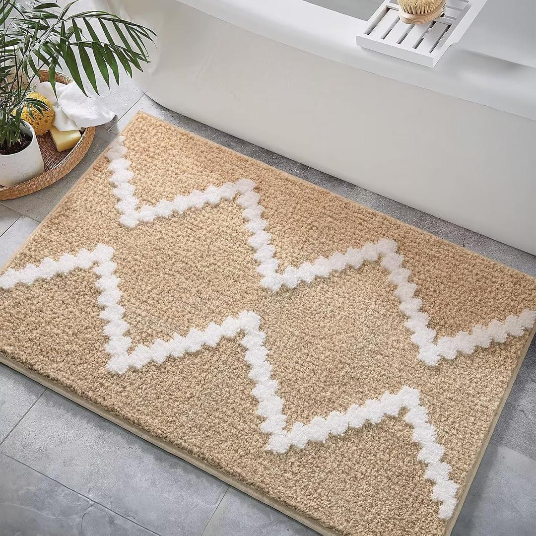 DEXDE Bathroom Rugs 30x20, Extra Soft Absorbent Microfiber Bath Rugs, Non Slip Quick Dry Rubber Backing Machine Washable Bath Mats for Bathroom Floor, Shower, Home Decor Accessories, Beige