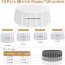 10Pack White Round Tablecloth 90 Inch, Polyester Fabric Round Table Cover, Stain & Wrinkle Resistant Washable Table Cloth for Wedding, Party, Banquet, Dining Decor