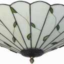 16 Inch Tiffany Style Green Leaf Glass Ceiling Light Fixture Kitchen Light Fixtures Classical Lamp Flush Mount Ceiling Light LED Chandelier (Green Leaf B)