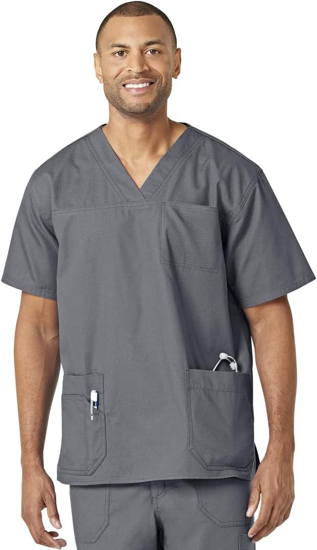Carhartt Men's Ripstop Multi-Pocket Scrub Top (Large, Pewter)
