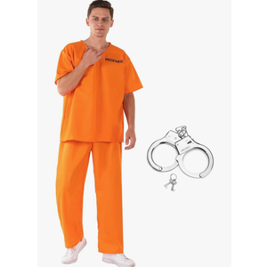 Prisoner Costume Orange Prison Inmate Costume Criminal Jail Outfit Halloween Cosplay Prison Suit for Men, M