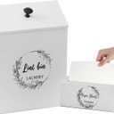 Magnetic Lint Bin and Dryer Sheet Holder Set for Laundry Room, Farmhouse Wooden Lint Trash Can with Lid and Dryer Sheet Dispenser Box Magnetic for Mounting on Dryer,Stylish Laundry Room Organiz(White)