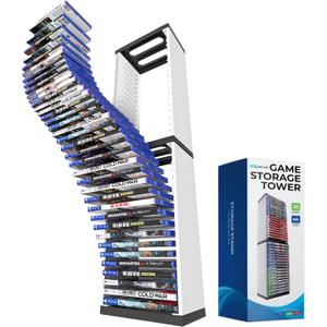 Skywin Video Game Storage Stand Tower, Video Game Storage Organizer for PS5/ PS4/ PS3/ Xbox Series S & X/Xbox one Game, Universal Game Disc Holder, 36 CD Storage Disk Tower for PS (White)