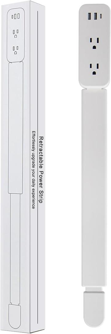 Outlet Extender Stick - Features USB-A, USB-C and 2 AC Outlets, Extends 22"-34", Rotates 180° Access Hard-to-Reach Outlets, Wall Plug Power Socket Expander Nightstands, Sofa, Desks and More