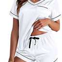Ekouaer Silk Pajama for Women Short Sleeve Satin Pj Set Two Piece Soft Sleepwear Loungewear, M