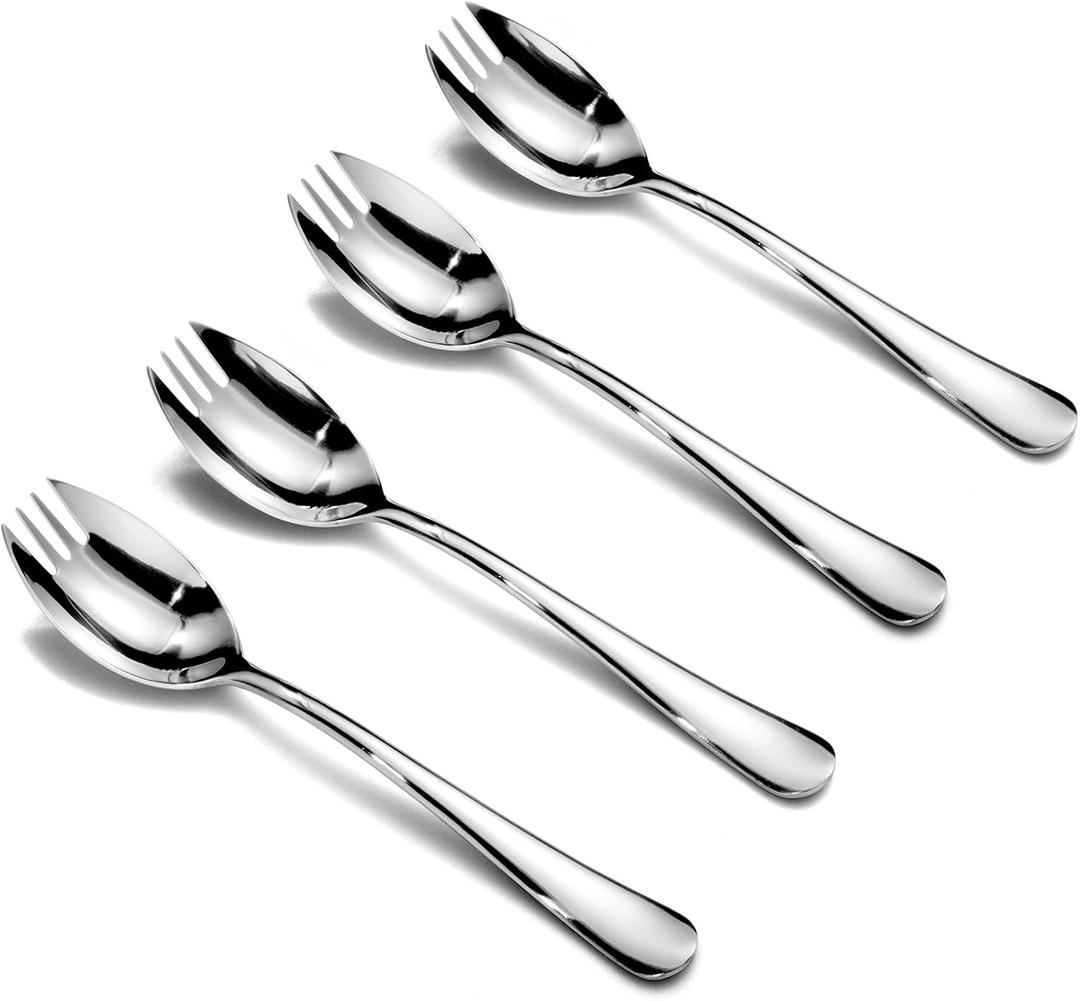 Alata Sporks, 12-Pack Food-grade Stainless Steel Sporks, 7.4 Inches Long Handle Salad Forks For Dessert, Ice Cream, Salad, Soup, Noodle, Spaghetti, Dishwasher Safe (Silver)