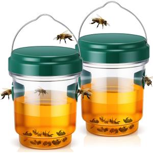 Qualirey 2 Pcs Wasp Traps for Outdoors Wasp Killer Hanging Bee Traps Reusable Fly Bee Killer for Indoor Outdoor Patio Garden Home (Green)