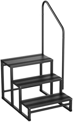 RV Steps with Handrail, Heavy Duty 3 Steps RV Stairs with Handle, Indoor/Outdoor Use for Campers, Hot Tubs, Mobile Homes, Porch with Non-Slip Tape
