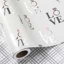 LeZakaa Reversible Wedding Wrapping Paper Roll, Love with Ring & Plaid Design Silver Foil for Wedding, Engagement, Bridal Shower, Anniversay, Large Roll, 30 inches x 32.8 Feet (92.9 sq.ft.)