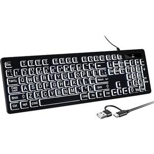 Large Print White Illuminated LED Backlit Keyboard for Mac, Full Size Computer Keyboards with Numeric Keypad Compatible with Apple Mac Pro/Mini, MacBook Pro/Air, iMac (Black, Large)