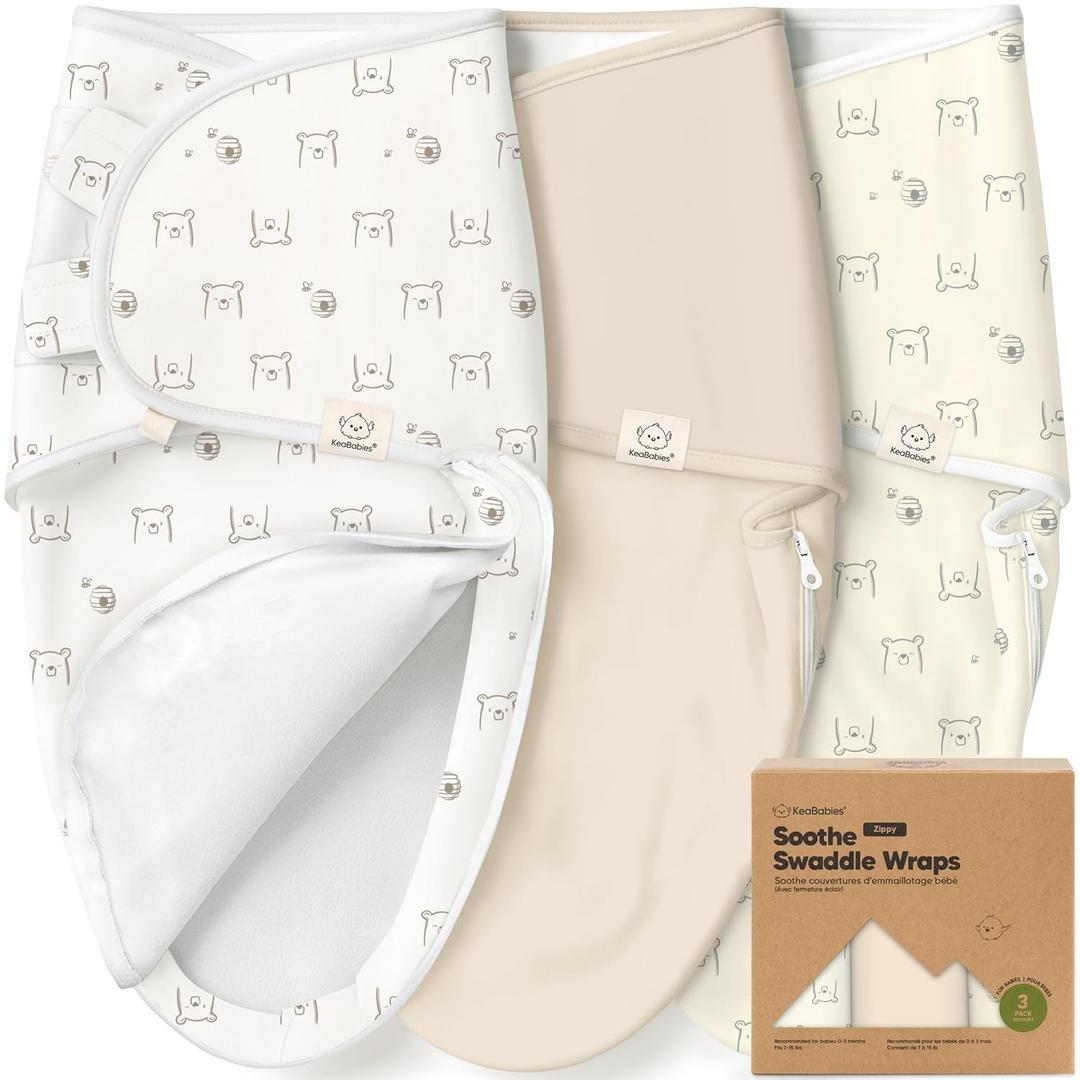 Baby Swaddle Sleep Sacks with Zipper - 3-Pack Swaddles for Newborns 0-3 Months, Infant, Baby Girls, Boys, Soft & Durable Newborn Sleep Sack, Easy Diaper Change Swaddling Blanket (Bumble Bear, OS)