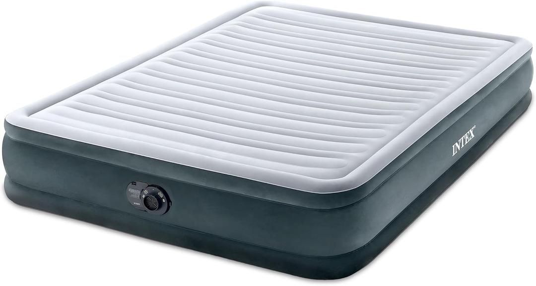 Intex Mid-Rise Air Mattress Bed with Built-in Pump, Dura-Beam Deluxe Comfort Plush, Queen - Portable Luxury Travel Airbed for Adults, Camping, Guests (Grey)