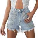 Women's Sparkly Rhinestone Fringe Denim Shorts Y2k High Waisted Cut Off Jeans Shorts Trendy Streetwear, Size Small