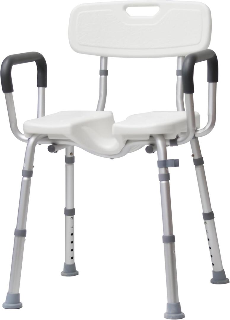 Shower Chair for Inside Shower with Arms and Back, Anti-Slip Design Shower Seat, Shower Chair for Elderly and Disabled with Groove for Private Cleaning, Adjustable Height