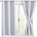 Blackout Curtains for Bedroom - Thermal Insulated & Energy Saving Window Curtains for Living Room, 2 Drape Panels Sewn with Tiebacks, Greyish White, 38 x 54 Inch