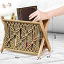 Macrame Magazine Rack - Boho Home Decor Storage Holder - Standing Basket, Standard Large Size, 14.17"×10.2"×10.2 (Latte Tassels)