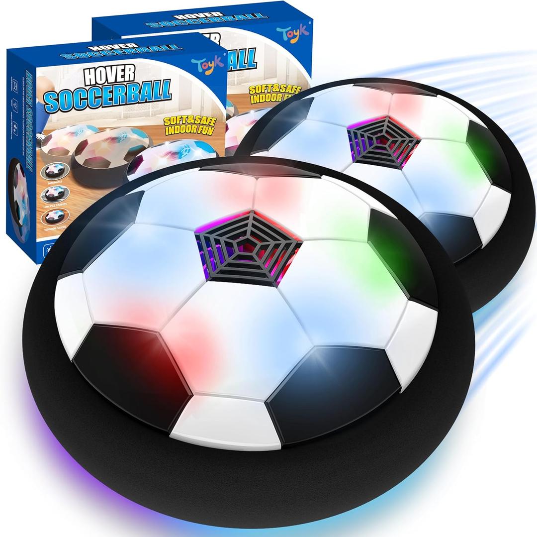 LED Hover Soccer Ball Boy Toys, Air Power Kids Training Ball Playing Football Indoor Outdoor Game, Birthday Gifts for Age 3 4 5 6 7 8-10 Years Old Boys Girls - Soccer (2PCS Black)
