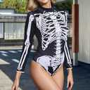 Womens Halloween Skeleton Bodysuit Festival Rave Outfits Cosplay Long Sleeve Body Suit (X-Large)