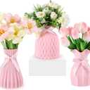 Geelin 3 Pack Coquette Pink Bow Vase Plastic Flower Vase Bow Room Decor Aesthetic, Shatterproof with Ribbon for Girls Home Wedding Office Desk Decoration, 3 Size