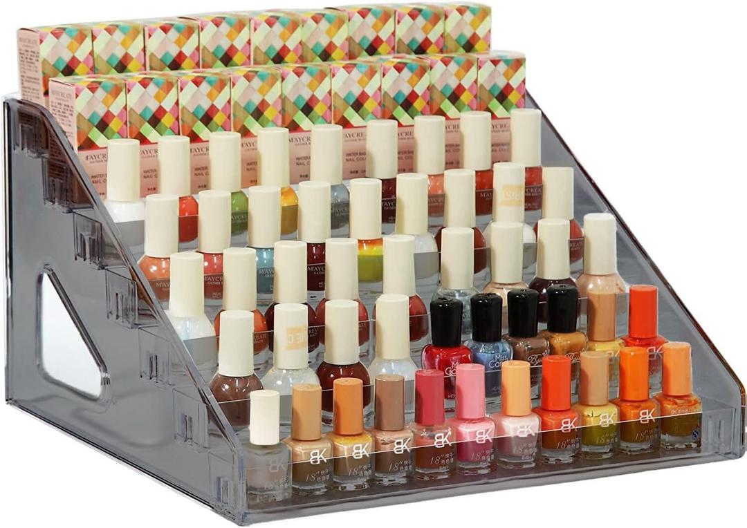 Nail Polish Organizer 84 Bottles of 7 Layers Sunglass Organizer Acrylic Display Rack Eyeglasses Storage Essential Oils Holder Makeup Organizer No Tool Needed Assembly, Grey