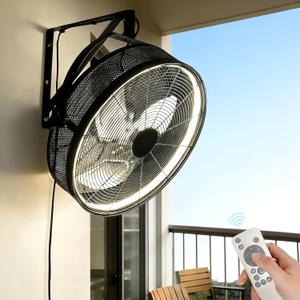 AHAWILL 20" Wall Mounted Fan with Lights, 360 Adjustable Tilt,Garage Wall Mount Fan with Remote&APP, Plug in Wall Fan,6-Speed&Reversible Gazebo Fan,3CCT Dimmable&Timer for Toolroom,Patio,Warehouse