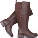 Women's Extra Wide Calf Knee High Boots with Side Zipper and Stretch Panel (6, Brown)