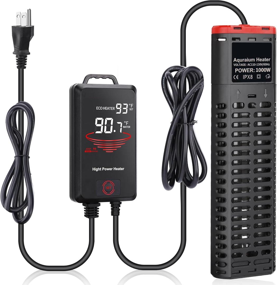 Aquarium Heater 1000W Submersible Fish Tank Heater with Double Quartz Tubes and LED Display Temperature Controller for 150-300 Gallon, Suitable for Saltwater and Freshwater