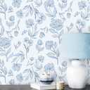 HeloHo Peel and Stick Wallpaper Blue and White Contact Paper Modern Flroal Wall Paper Removable Self Adhesive Stick on Wallpaper for Bedroom Bathroom Vinyl Rolls 17.3" X 393.7"
