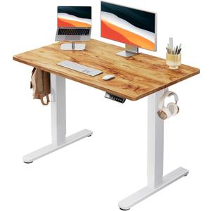 HUANUO Electric Standing Desk, 40" x 24" Whole Piece Desktop, Adjustable Height Computer Desk, 4 Height Memory Settings, Sit Stand Up Desk for Home Office, Light Vintage
