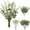 4 Kinds 60PCS Silk Tulip Artificial Flowers Eucalyptus Stems, Fake Flower Suitable for Vase Bedroom Kitchen Decor Home Party Table Wedding Decor DIY Floral Decoration