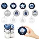 Soulchen 12 Pcs Football Ornaments Set 3.15 Inch Hanging Ball Ornaments Sports Football Themed Birthday Decor with Star Helmet Foam Finger Classic Blue and Grey Color (Transparent Thread)