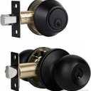 Front Door Lock Set Exterior Door Lock Set with Deadbolt, Single Cylinder Deadbolt Lock and Door Knob Set, Keyed Alike,Matte Black Door Knob and Deadbolt Set(1Pack Set)