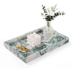 Marble Bathroom Tray for Countertop & Home Decor, Natural Decorative Marble Tray for Jewelry & Perfume Organizer, Luxury Stone Vanity Trays for Dresser, Kitchen Counter, 12" x 8", Jade Green