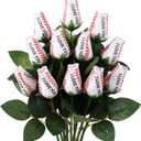 Suhine 12 Pcs Artificial Baseball Rose Flower Gifts for Mom Coach Boyfriend Girlfriend Sports Party Favors Bulk for Birthday Graduation Wedding Party Decorations Table Centerpieces(Love Color, Normal)