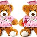Sotiff 2 Pcs Graduation Bear Plush Stuffed Toy Bear Graduation Gifts Doll Stuffed with Grad Cap for Preschool Kindergarten College Gift(14 Inch, Brown, Pink)