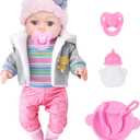 12 Inch Baby Doll - 12" Lifelike Baby Doll with 3-Piece Outfits, 4 Accessories & Feeding Playset - Realistic Rosy Cheeks & Blue Eyes, for Kids (Cute Pink)