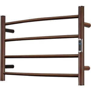 Towel Warmer with Built-in Timer Bathroom Wall Mounted Bath Towel Heater Plug-in Electric Heated Towel Rack Stainless Steel Curved Round Oil Rubbed Drying Rack 16.54x23.62x5.51 inches ORB