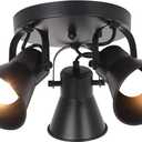 SEEBLEN 3-Light Industrial Track Lighting, Adjustable Round Kitchen Ceiling Light, Morden Black Flush Mount Directional Light for Kitchen, Hallway, Dining Room, Bathroom, Coffee Bar.