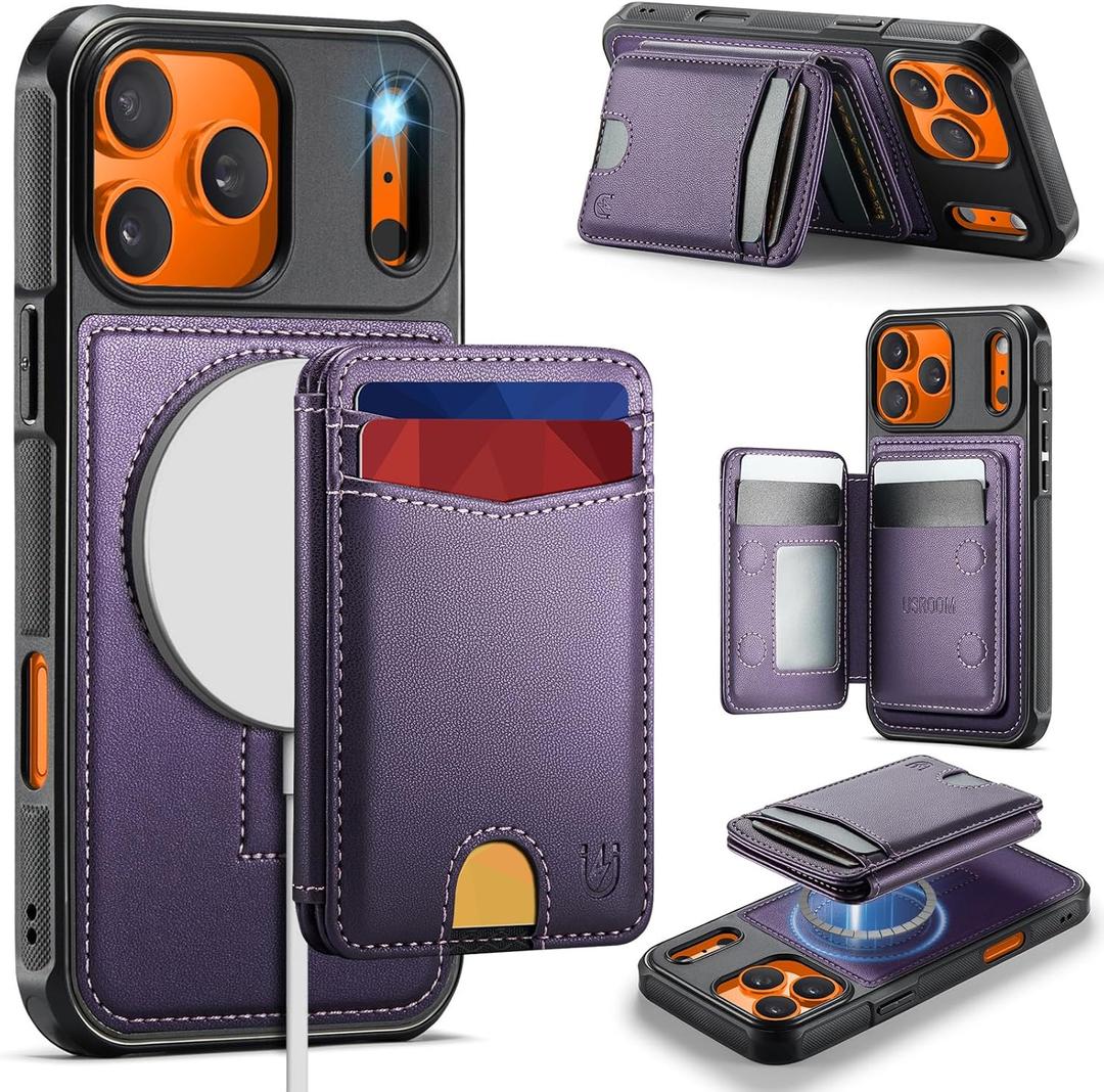 for iPhone 17 Pro Max Case Wallet Compatible with Magsafe, RFID Blocking Magnetic Card Holder 2 in 1 Detachable Kickstand Shockproof Phone Case for iPhone 17 Pro Max 6.9" Purple