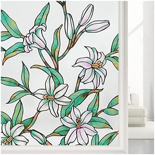 Stained Glass Window Privacy Film Frosted Decorative Glass Film, 35.4"W x 118"L