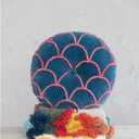18 Inches Round Cotton Pillow with Tufted Scallop Pattern, Navy Blue and Pink, Standard