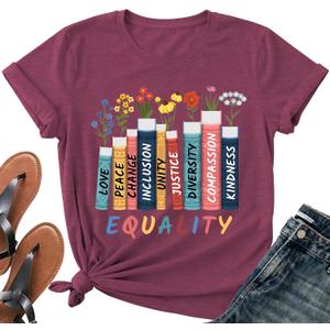 Read Book Shirt for Women-Reading Teacher Tee Tops Pink Flower and Butterfly Short Sleeve Cute Book Shirt