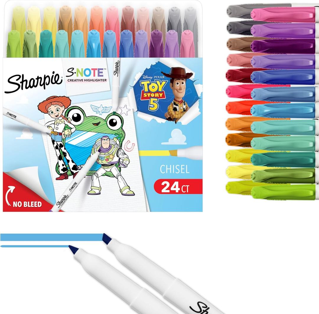 Sharpie S-Note Creative Highlighters, Toy Story 5 Packaging, Chisel Tip, Assorted, 24 Count