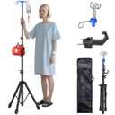Foldable IV Pole Stand, Portable Telescoping Floor Stand with 4 Hooks, Height Adjustable, Travel Infusion Pole for Home Care, Hospitals, Nursing Homes and When Traveling