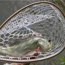 Fashionwu Fly Fishing Landing Net Trout Fishing Net, Soft Rubber Catch and Release Fish Net with Wooden Handle Frame, Gifts for Him, Large