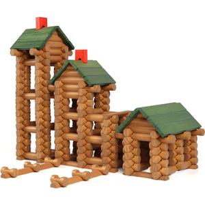 Wondertoys 328 Pcs Wooden Logs Set Ages 3+, Classic Building Log Toys for Kids, Creative Construction Engineering Educational Gifts