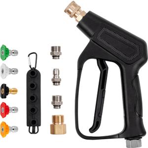 VEVOR Short Pressure Washer Gun, 4000 PSI High Power Washer Spay Gun, M22-14,15mm / 3/8'' Inlet & 1/4'' Outlet, Pressure Washer Handle with 5 Quick Connect Nozzles