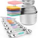 Magnetic Measuring Cups and Spoons Set-Heavy Duty 304 Stainless SteelDouble Measurement MarkingsSet of 16 with Leveler for Measure Dry and Liquid Ingredients (Color)