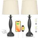 Beige Lamps for Bedrooms Set of 2 - Touch Control Bedside Lamp with USB C+A, 3 Way Dimmable Nightstand Lamps with USB Port, Table Lamp for Living Room(Beige Shade and Black Base)